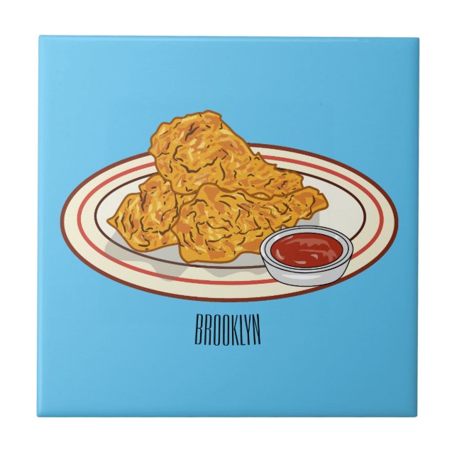 Fried chicken cartoon illustration ceramic tile (Front)