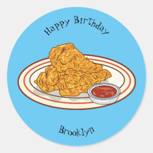 Fried chicken cartoon illustration classic round sticker