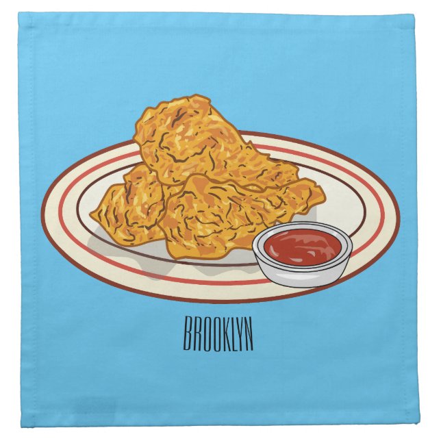 Fried chicken cartoon illustration cloth napkin (Front)