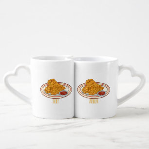 Fried chicken cartoon illustration coffee mug set