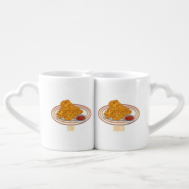 Fried chicken cartoon illustration coffee mug set (Back Nesting)