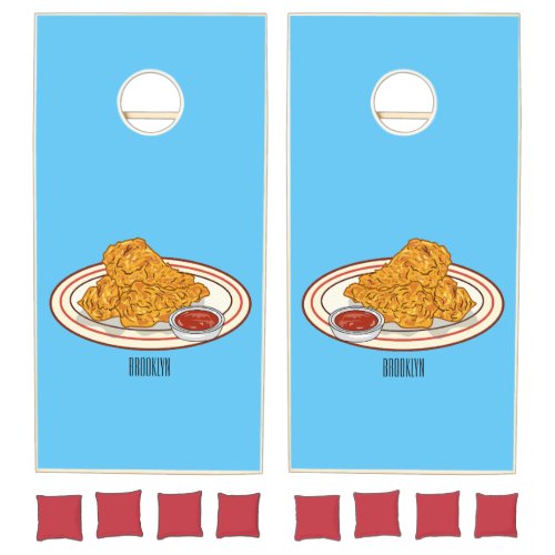 Fried chicken cartoon illustration cornhole set