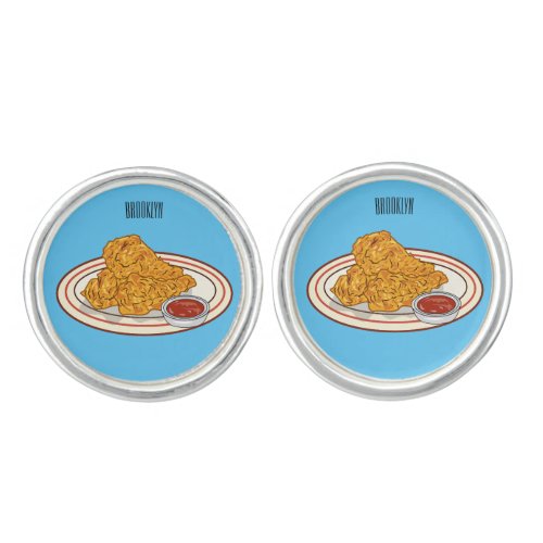 Fried chicken cartoon illustration cufflinks