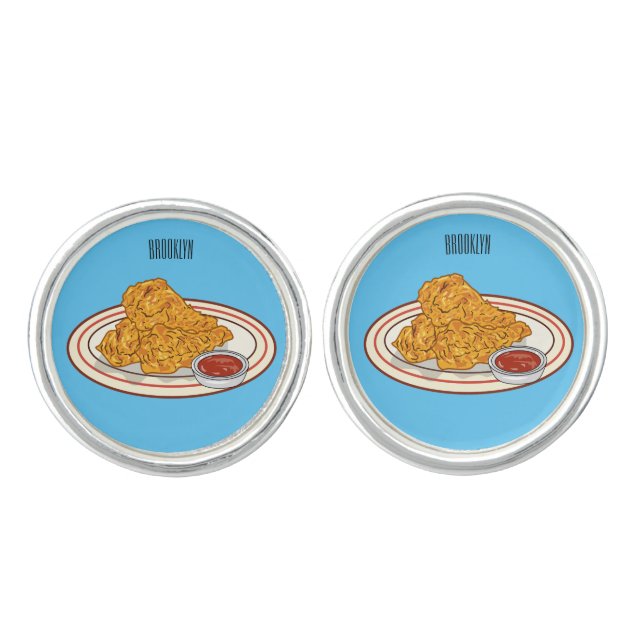Fried chicken cartoon illustration cufflinks (Front)