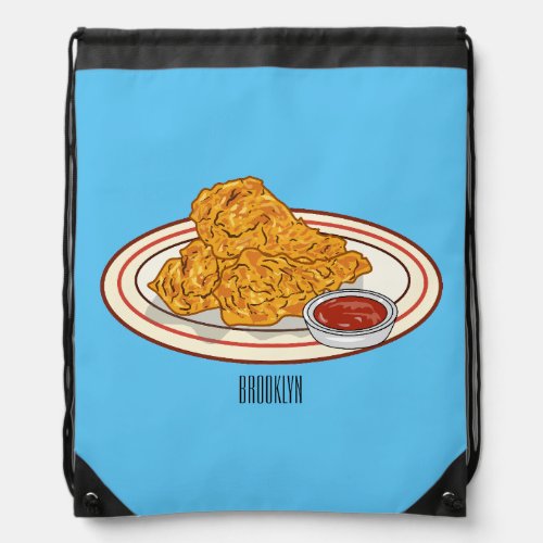 Fried chicken cartoon illustration drawstring bag