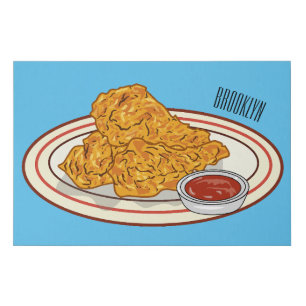 Fried chicken cartoon illustration faux canvas print