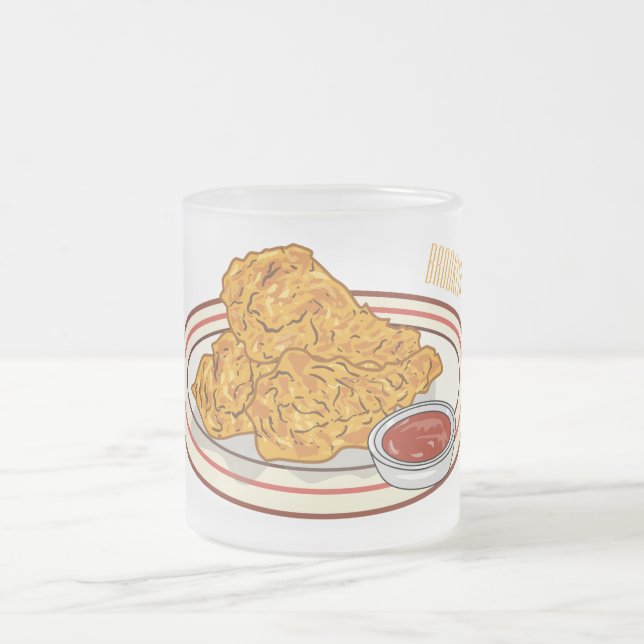 Fried chicken cartoon illustration frosted glass coffee mug (Center)