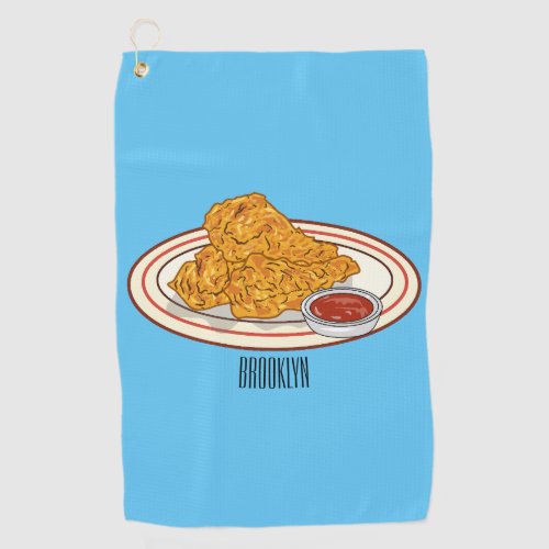 Fried chicken cartoon illustration golf towel