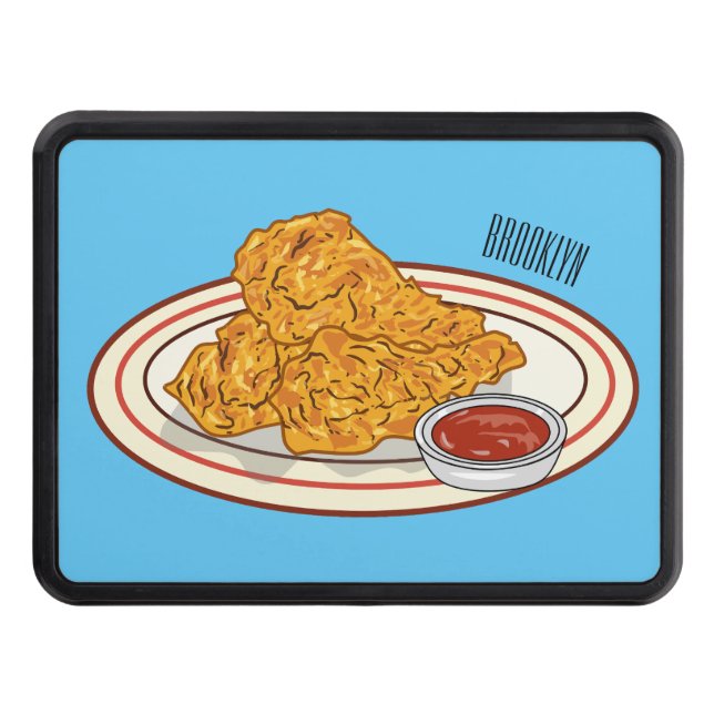 Fried chicken cartoon illustration hitch cover (Front)
