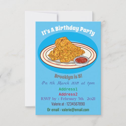 Fried chicken cartoon illustration invitation