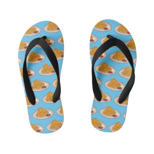 Fried chicken cartoon illustration kids flip flops