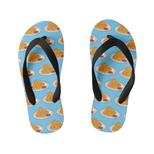 Fried chicken cartoon illustration kid's flip flops (Footbed)