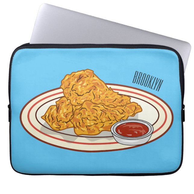 Fried chicken cartoon illustration laptop sleeve (Front)
