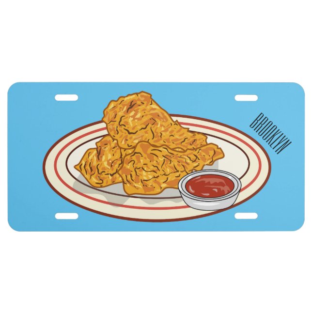 Fried chicken cartoon illustration license plate (Front)