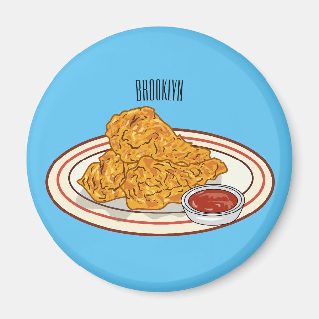 Fried chicken cartoon illustration magnet (Front)