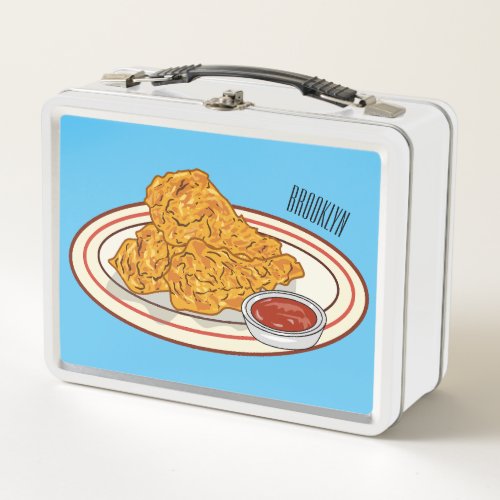Fried chicken cartoon illustration metal lunch box