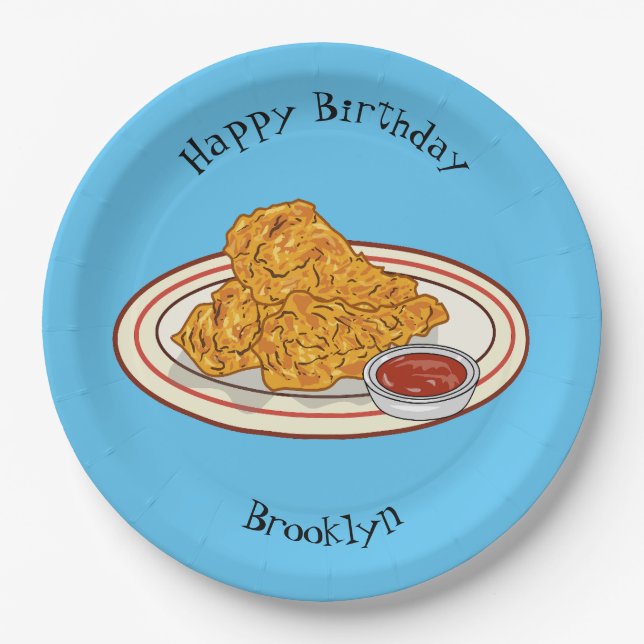 Fried chicken cartoon illustration paper plates (Front)