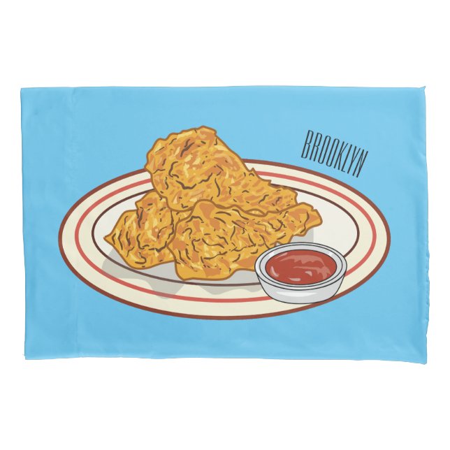 Fried chicken cartoon illustration pillow case (Front)