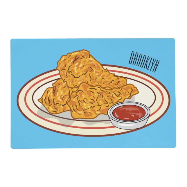 Fried chicken cartoon illustration placemat (Front)