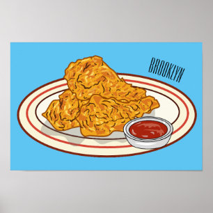 Fried chicken cartoon illustration poster
