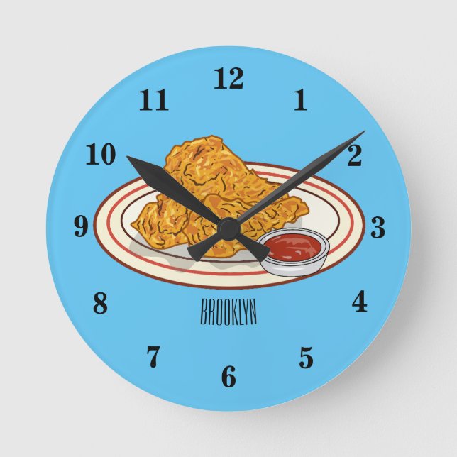 Fried chicken cartoon illustration round clock (Front)