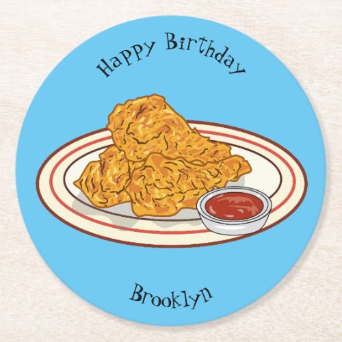 Fried chicken cartoon illustration round paper coaster