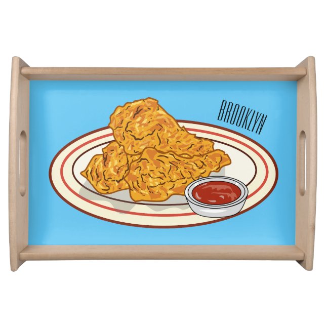 Fried chicken cartoon illustration serving tray (Front)