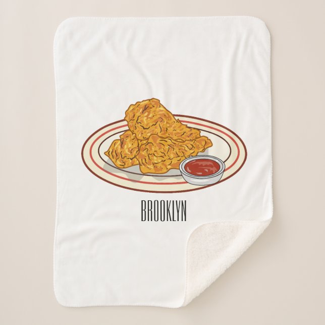 Fried chicken cartoon illustration sherpa blanket (Front)