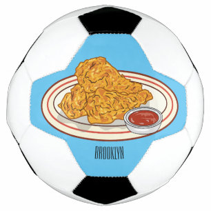 Fried chicken cartoon illustration soccer ball