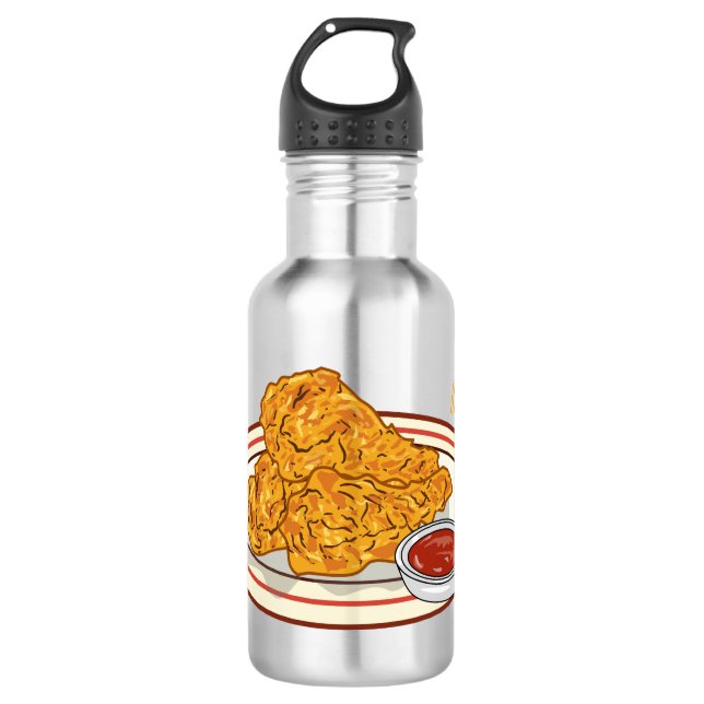 Fried chicken cartoon illustration stainless steel water bottle (Front)