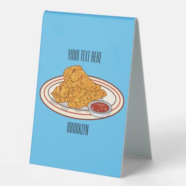 Fried chicken cartoon illustration table tent (Front)