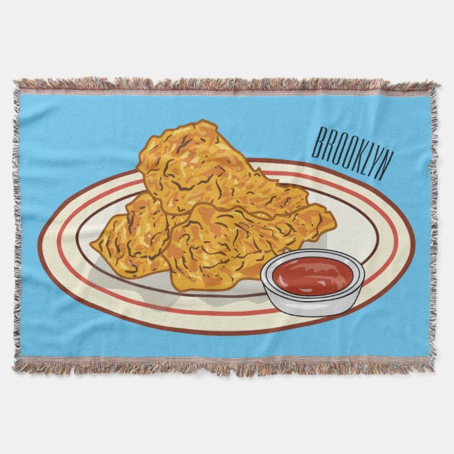 Fried chicken cartoon illustration throw blanket (Front)