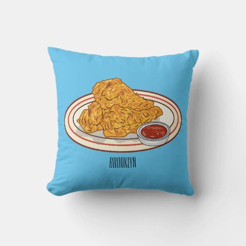 Fried chicken cartoon illustration throw pillow