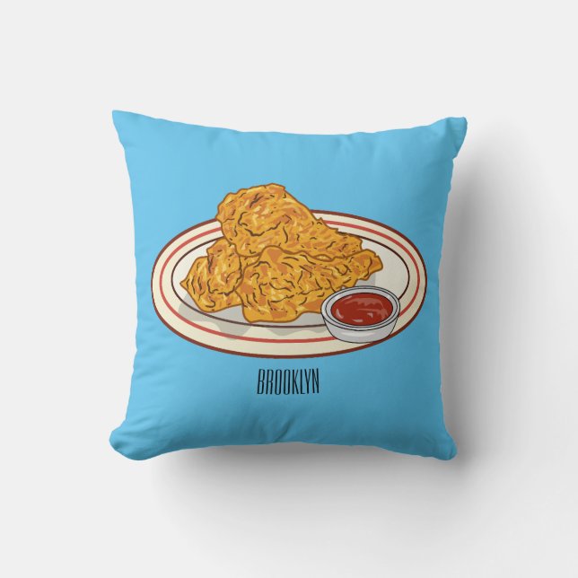 Fried chicken cartoon illustration throw pillow (Front)