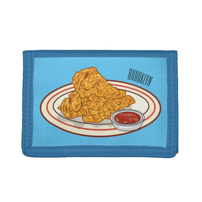 Fried chicken cartoon illustration trifold wallet (Front)
