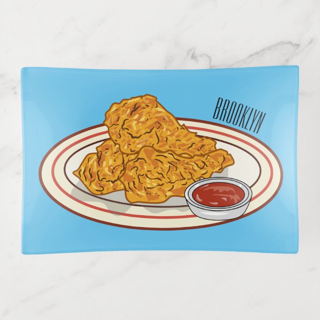 Fried chicken cartoon illustration trinket tray (Front)
