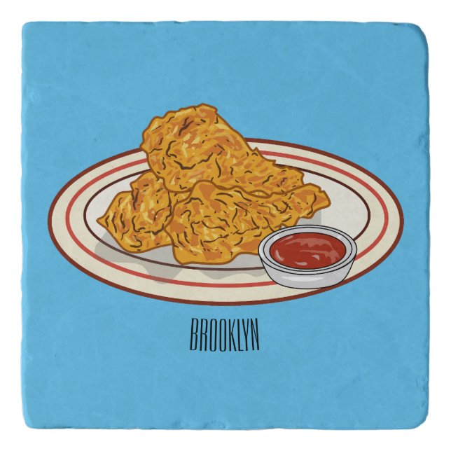 Fried chicken cartoon illustration trivet (Front)