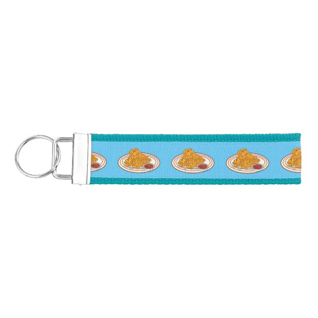 Fried chicken cartoon illustration wrist keychain (Keys on Left)