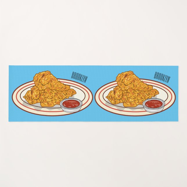 Fried chicken cartoon illustration yoga mat (Front (Horizontal))