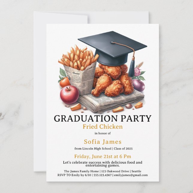Fried Chicken Graduation Party Celebration Invitation (Front)