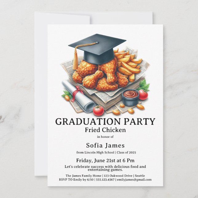 Fried Chicken Graduation Party Celebration Invitation (Front)