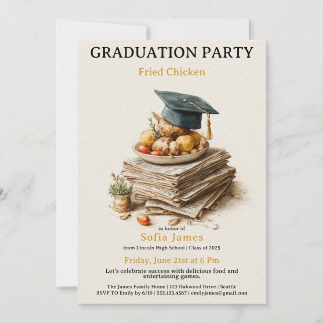 Fried Chicken Graduation Party Celebration Invitation (Front)