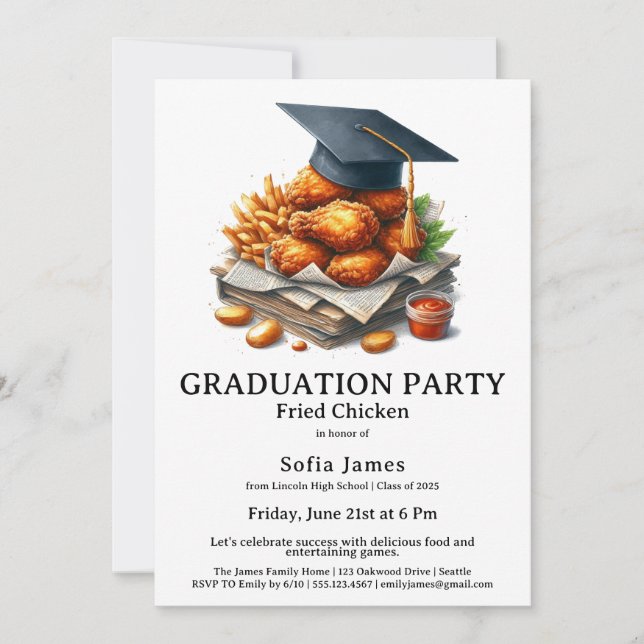 Fried Chicken Graduation Party Celebration Invitation (Front)