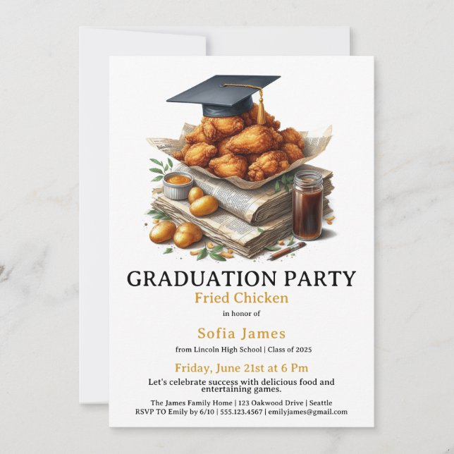 Fried Chicken Graduation Party Celebration Invitation (Front)