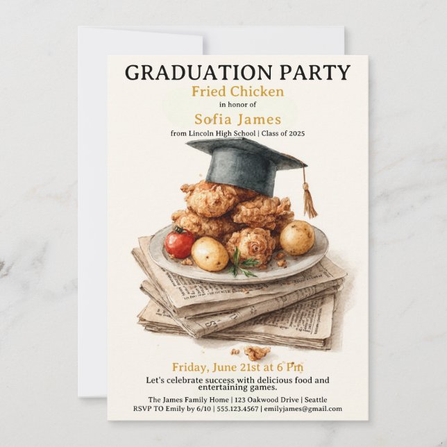 Fried Chicken Graduation Party Celebration  Invitation (Front)