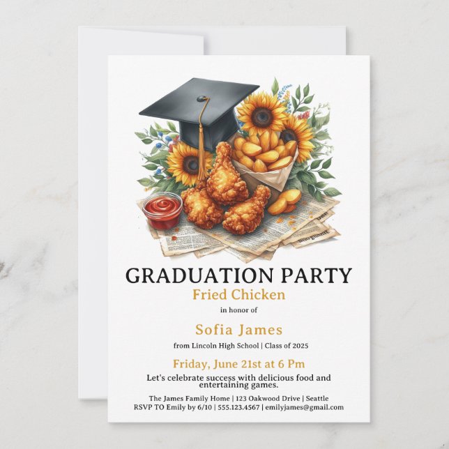Fried Chicken Graduation Party Celebration Invitation (Front)