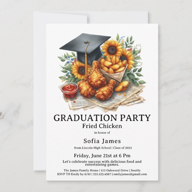 Fried Chicken Graduation Party Celebration Invitation (Front)