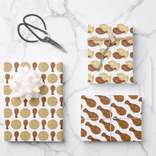 Fried Chicken Leg and Waffles Soul Southern Food Wrapping Paper Sheets