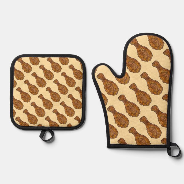 Fried Chicken Leg Drumstick Soul Food Foodie Towel Oven Mitt & Pot Holder Set (Front)