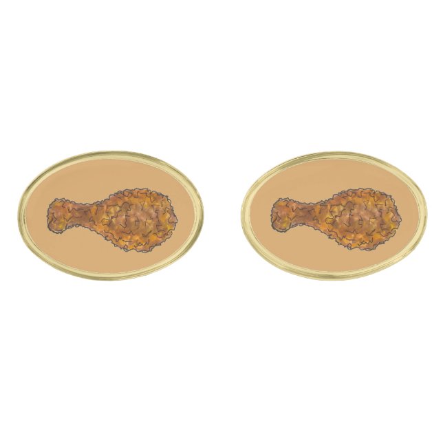 Fried Chicken Leg Legs Drumstick Soul Food Foodie Gold Cufflinks (Front)